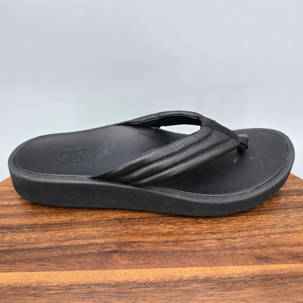 Abeo Sandals Womens 10 Neutral Black Leather Slip On Comfort Thong Wedge Slides